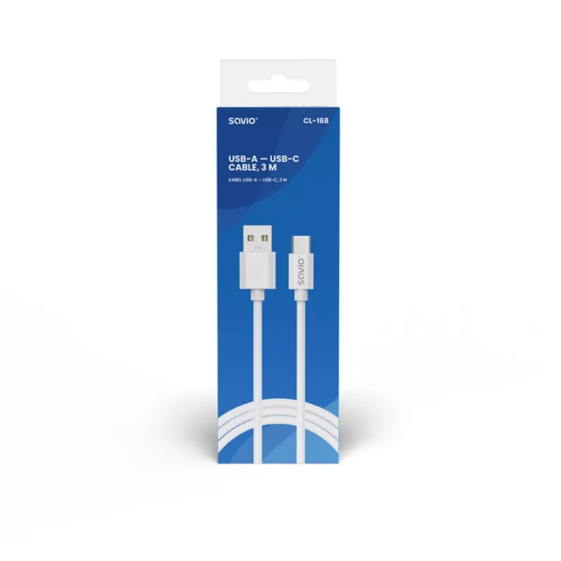 USB 2.0-Kabel SAVIO CL-168, USB A (Stecker) auf USB C (Stecker), 3 m, weiß
