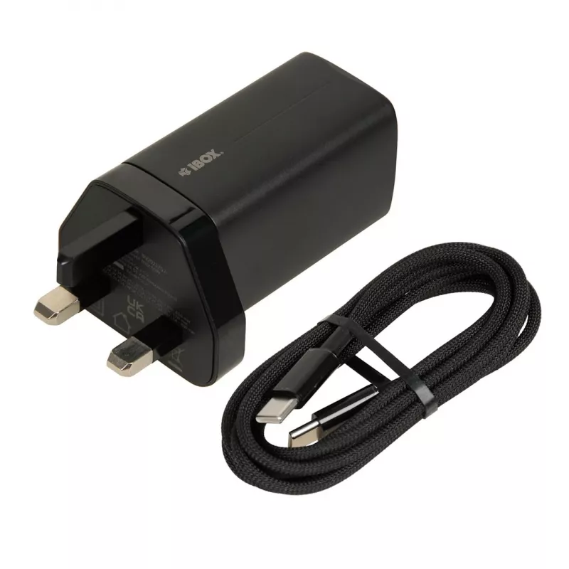 iBOX C-65 Schwarz, universelles GaN-65-W-Ladegerät mit UK-Stecker