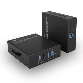 Lindy 100m USB 3.2 Gen 1 Cat.6A HDBaseT Extender, Sender & Empfänger, Kabelgebunden, 100 m, Cat6a, Schwarz, Metall