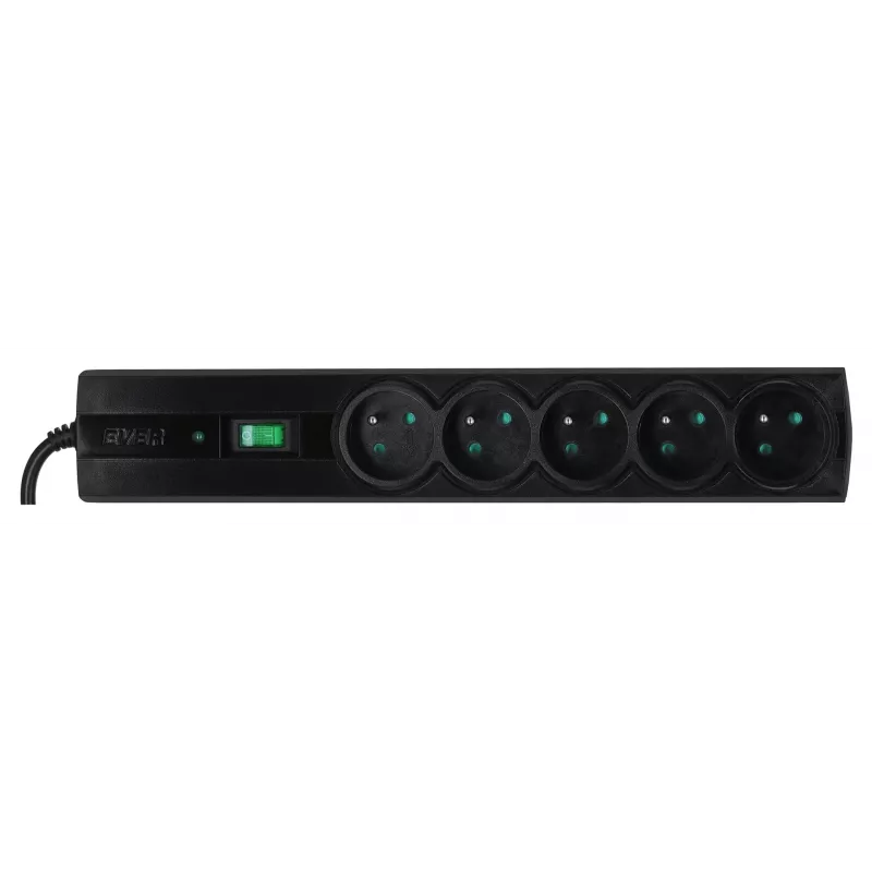 Power strip EVER CLASSIC 5-Steckdosen 3 m Kabel 250 V 10 A mit Überspannungsschutz (175 J) Schwarz