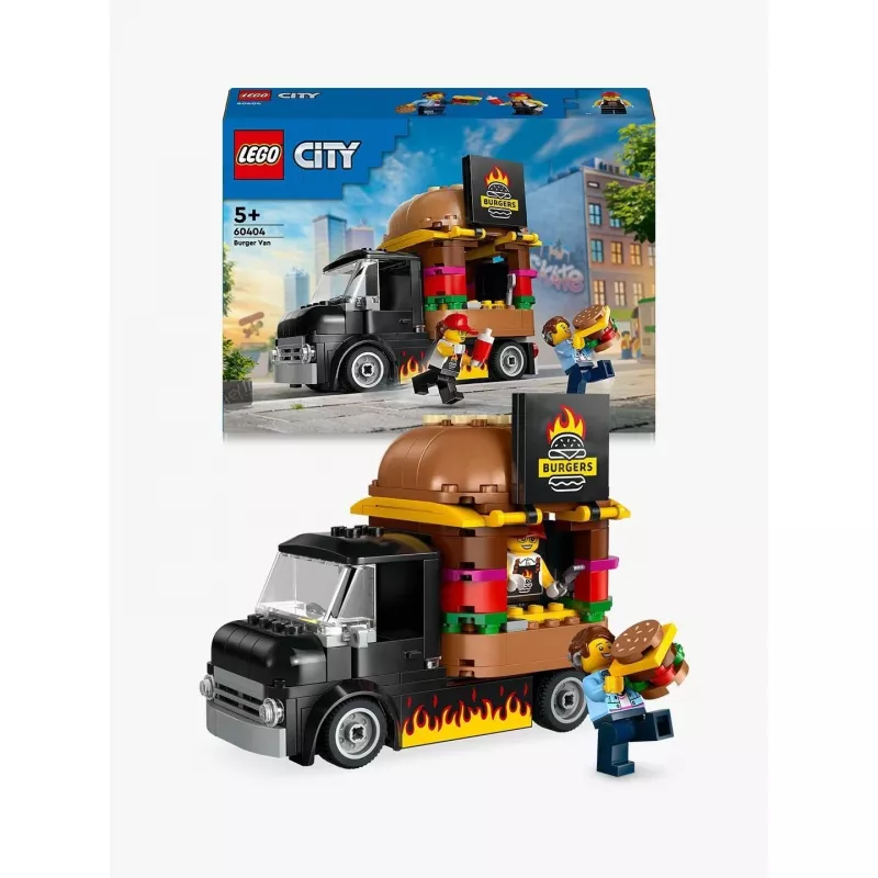 LEGO City Burger Van Food Truck Spielzeug für Jungen und Mädchen ab 5 Jahren, Fahrzeug-Bauspielzeug, Küchen-Spielset mit Verkäufer-Minifigur und Zubehör