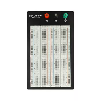 Breadboard DELOCK 18314 — lötfreie Prototypenplatine, Metall/Kunststoff, 109×165×1 mm, schwarz/weiß