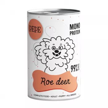 Nassfutter für Hunde PAKA ZWIERZAKA Pepe Reh 400 g — ausgewachsen, Hirschgeschmack, gluten- und sojafrei