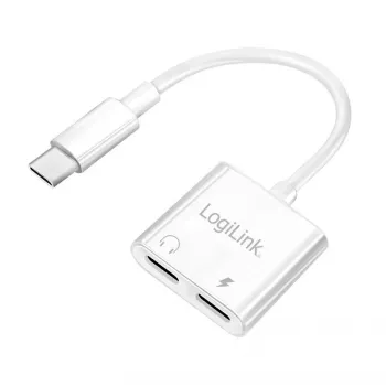 LogiLink USB-C Audio Adapter USB-C/M auf 2x USB-C/F 60W PD weiß