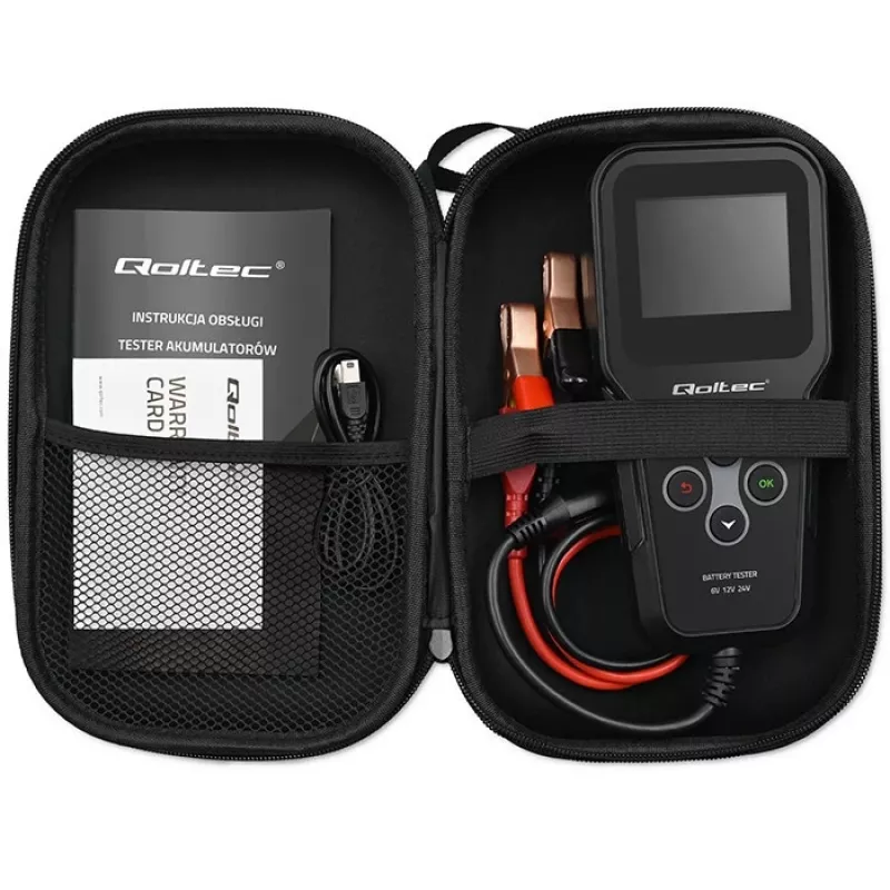 Qoltec 52489 Digitaler Batterie-Analyzer Tester 3-in-1 mit LCD und mehrsprachig 6V | 12V | 24V | 30Ah-200Ah