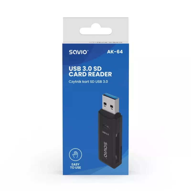 Kartenleser SAVIO AK-64 USB 3.2 Gen 1 Typ-A-Ausgang, MicroSD-Steckplatz, 5000 Mbit/s, schwarz