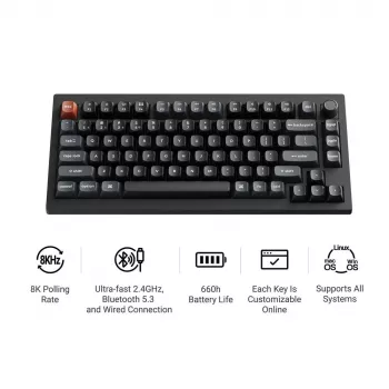 Mechanische Tastatur Keychron V1 Ultra 8K — 75% Formfaktor, QWERTY, Bluetooth, RGB, Schwarz