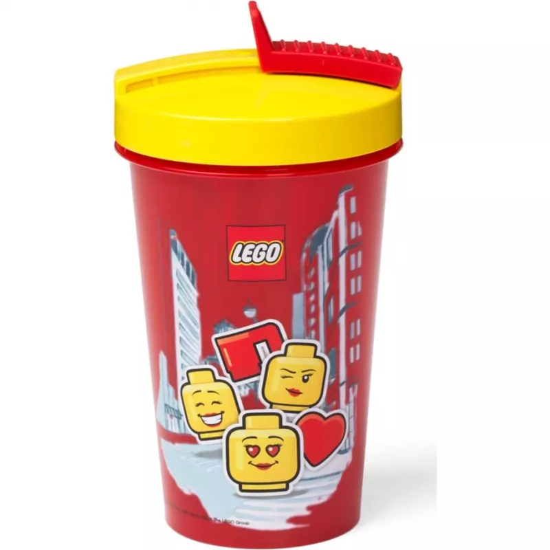 Becher mit Strohhalm Room Copenhagen LEGO Iconic Girl Bright Red 500 ml (rot/gelb)