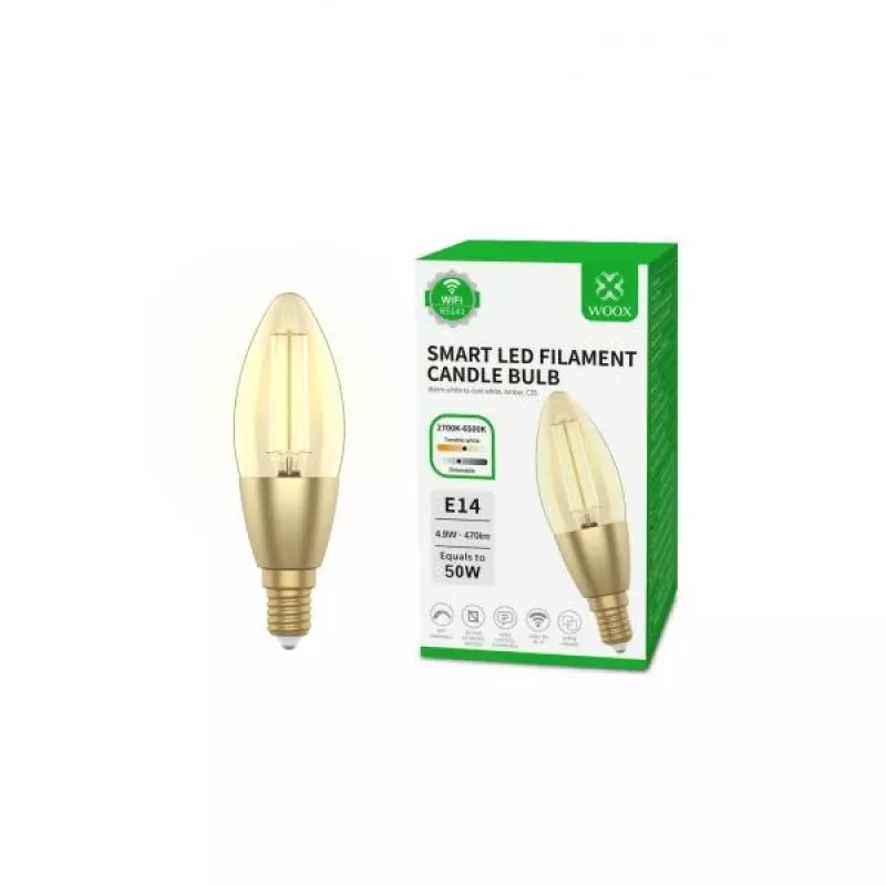 WOOX R5141 Smart Candle C37 Filament LED Lampe, Wi-Fi, E14, 4,9W, 470 lm, Warmweiß 2700K