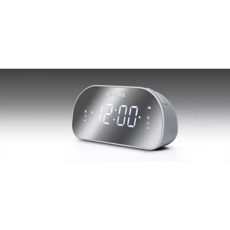 Uhrenradio Muse M-170CMR — digitales Uhrenradio, 1,2 Zoll LED-Anzeige, FM, AC 230V, AAA-Backup, Spiegel/Weiß