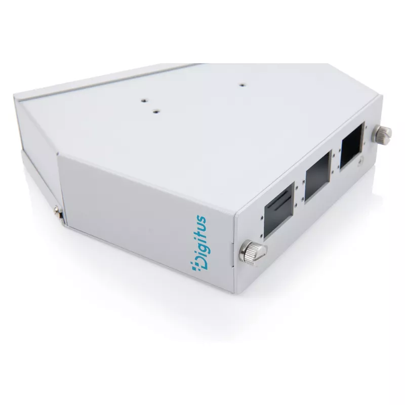 Hutschienen-Glasfaserspleißverteiler DIGITUS DN-96893 — abgewinkelt, 6 SC DX / LC Quad, Aluminium, grau