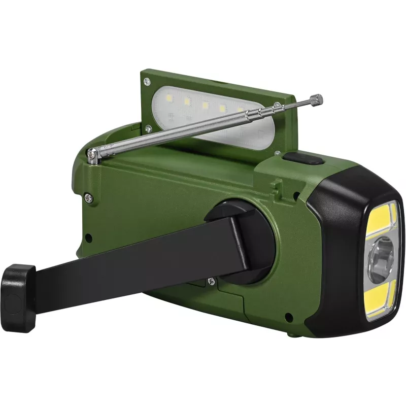 Tragbares UKW/MW-Radio SENCOR SRD1000SCLGR mit Bluetooth, Solar-/Kurbel-/USB-C-Ladung, 2000-mAh-Akku, IPX4, LED-Leuchten