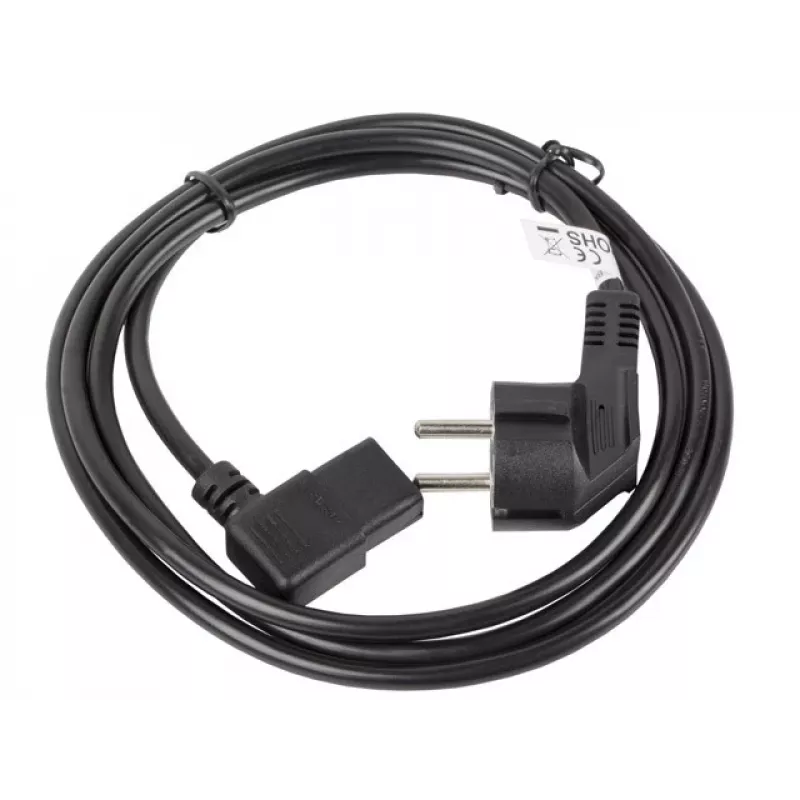 Netzkabel LANBERG CA-C13C-12CC-0018-BK, 2 m, C13-Kupplung auf CEE7/7, schwarz, abgewinkelter C13