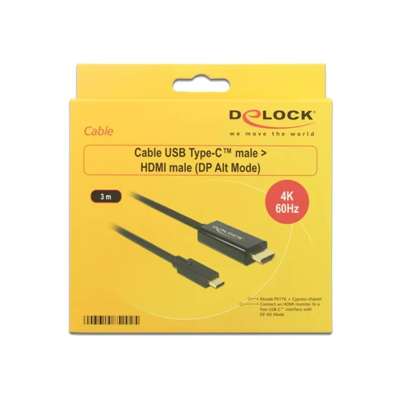 Videokabel-Adapter DeLOCK 85292 USB Type-C auf HDMI 3m Schwarz