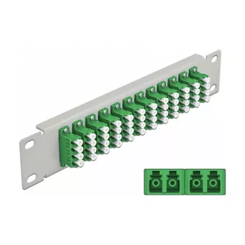 Glasfaser-Patchpanel DeLOCK 10 Zoll 12 Port LC Quad Grün 1U Grau