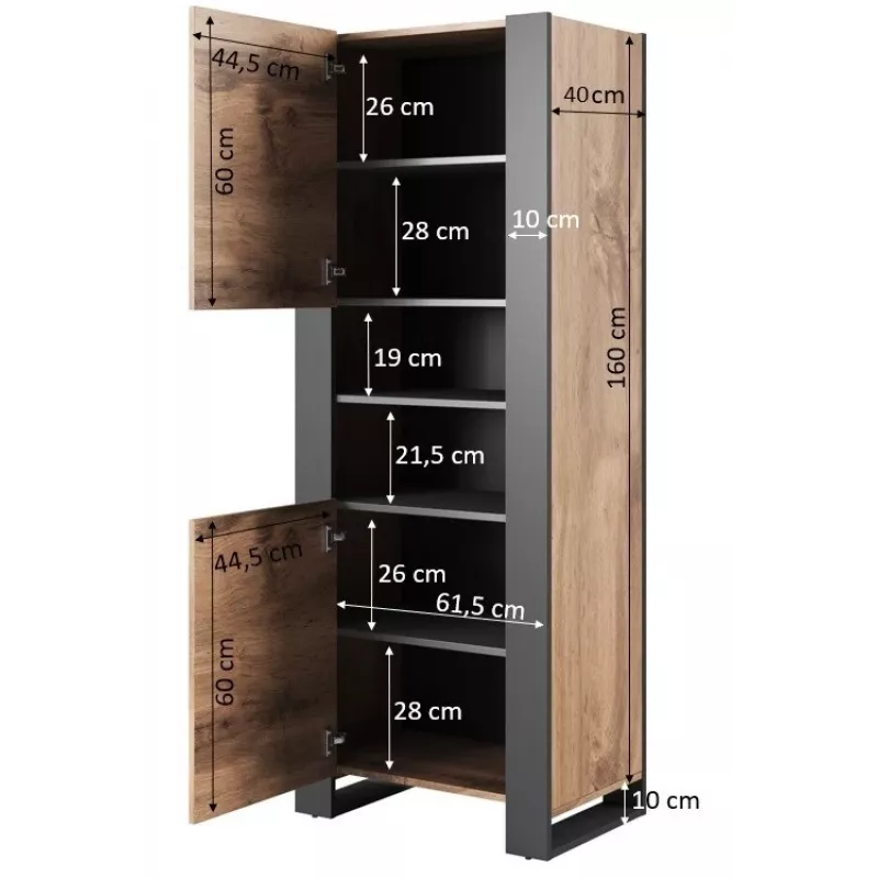 WOOD Regal 65x40x170,5 Wotan-Eiche + Anthrazit