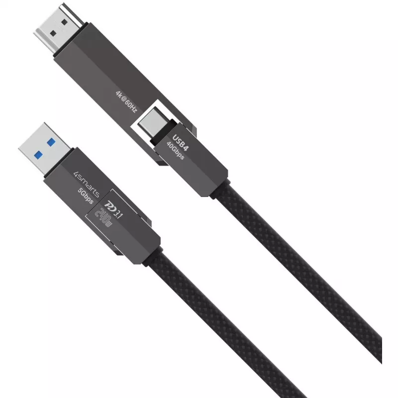USB4 HDMI-Kabel 4smarts ComboCord 240W 1,5 m – USB4 auf HDMI, 240W Stromversorgung, 1,5 m Länge