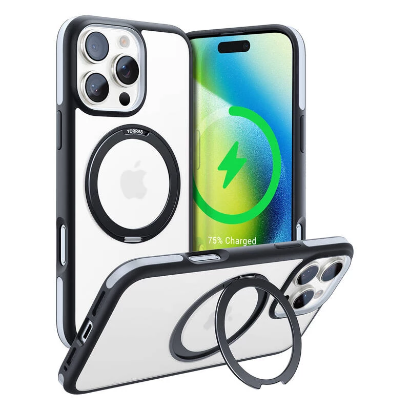 Schutzhülle Torras Ostand R Fusion für iPhone 16 Pro – Schwarz