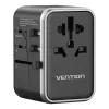 Vention Reiseadapter FJFB0 65W — 2× USB-C PD/PPS, 2× USB-A (QC/BC), HDMI-Ausgang, Aluminium/schwarz
