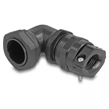 DeLOCK Kabelverschraubung 90° PG21 Schwarz Zugentlastung Biegeschutz