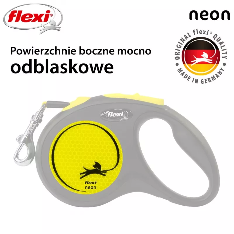 Flexi New NEON Roll-Leine 5 m – Bandleine, für kleine Hunde bis 15 kg, schwarz/gelb