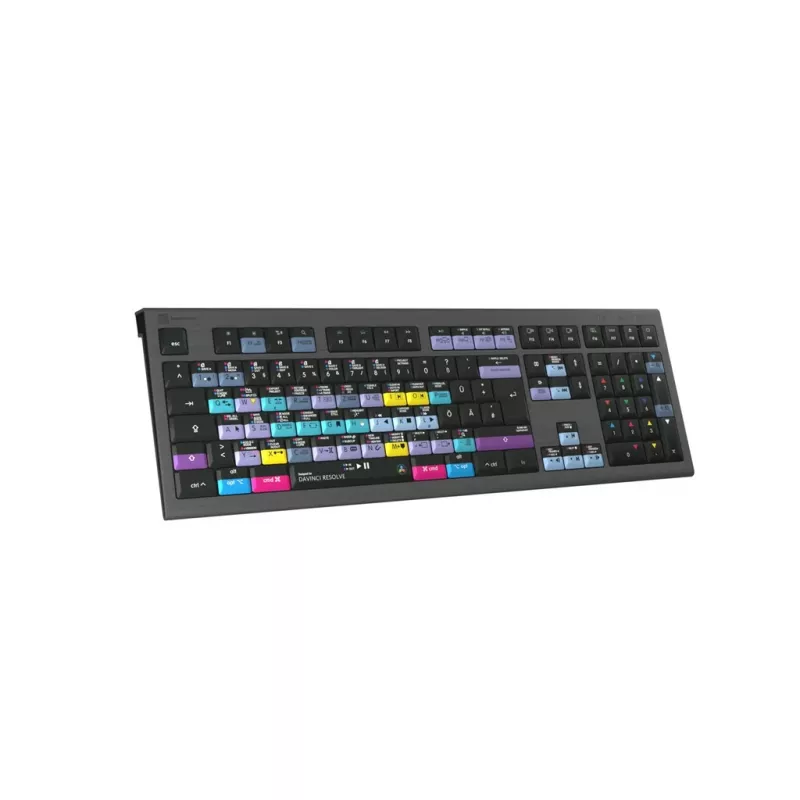 Logickeyboard ASTRA 2 DaVinci-Resolve-Tastatur für Mac, in voller Größe, kabelgebunden USB, Scherenmechanik, QWERTZ Deutsch, Schwarz