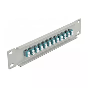 Glasfaser Patch Panel DeLOCK 10 Zoll 12 Port LC Duplex Aqua 1U Grau