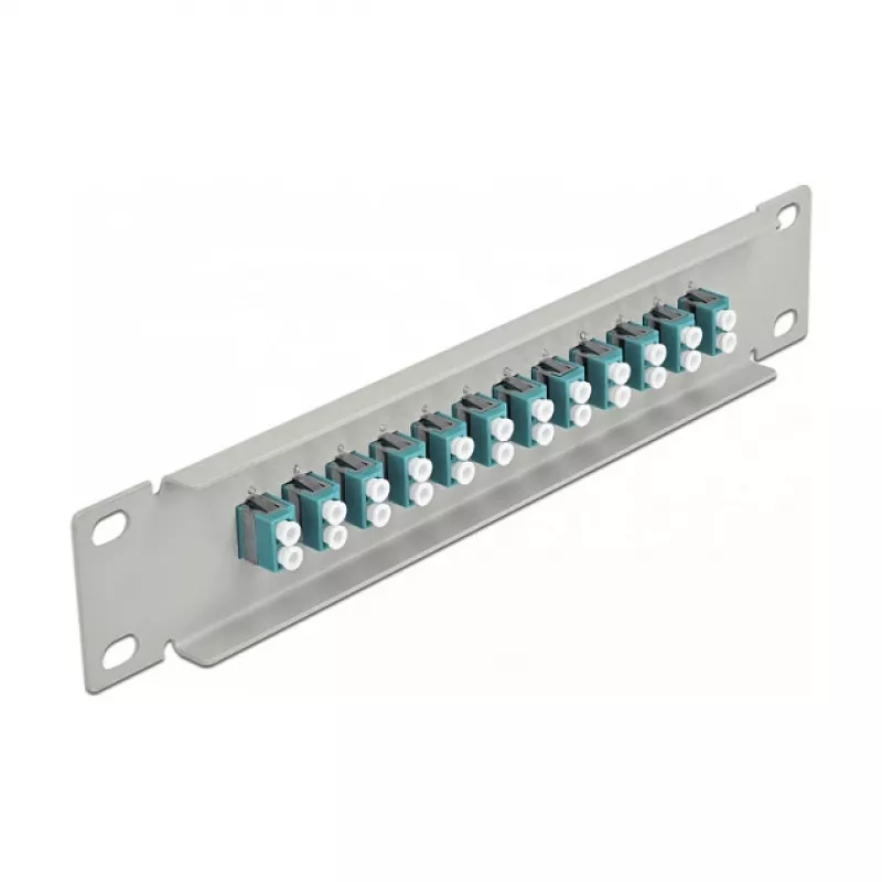 Glasfaser Patch Panel DeLOCK 10 Zoll 12 Port LC Duplex Aqua 1U Grau