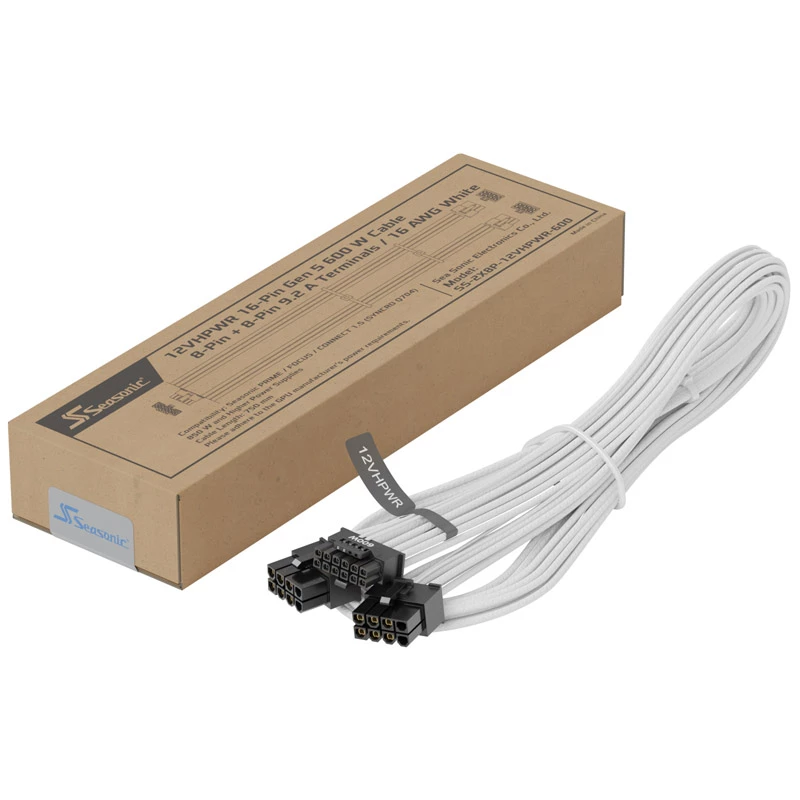 Seasonic 12VHPWR PCIe-Adapterkabel - (Weiß, 0,75 Meter)(SS2X8P-12VHPWR-600/Weiß)