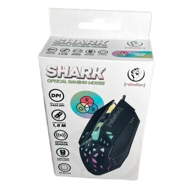 Kabelgebundene Gaming-Maus Rebeltec SHARK — ergonomisches Design, optischer Sensor