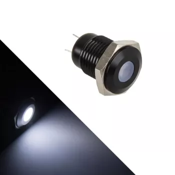 Beleuchteter vandalensicherer Drucktaster Lamptron LAMP-SW2004-H, schwarzes Polycarbonat, weißer Punkt