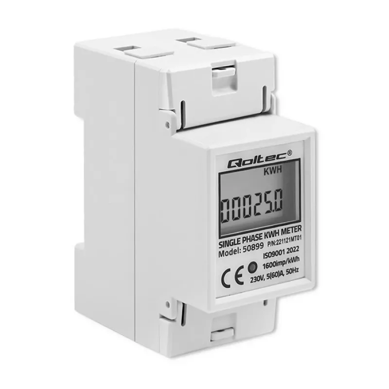 Einphasen-Energieverbrauchszähler QOLTEC 50899 230 V 50 Hz, 5(60)A, Klasse 1.0, LCD