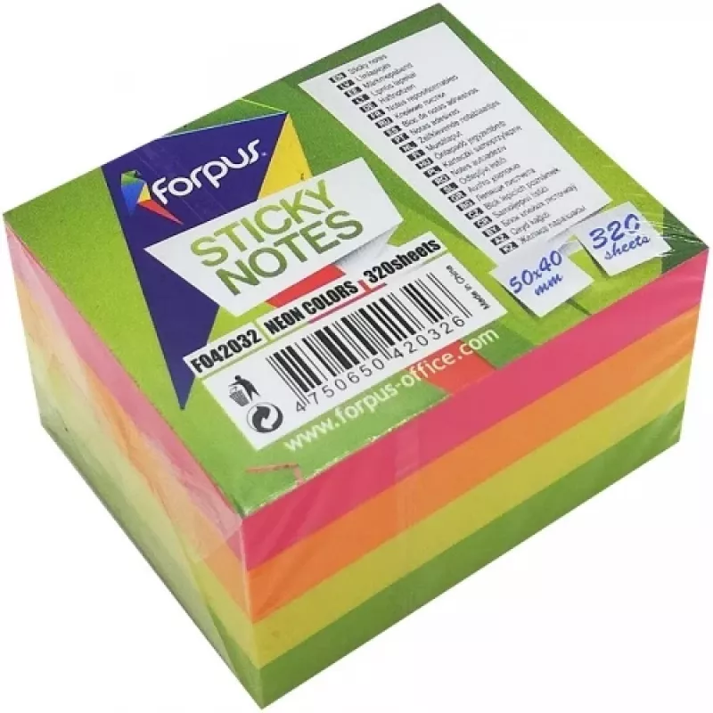 Haftnotizen Forpus, Neon, 50x40mm, sortiert, Würfel (1x320)
