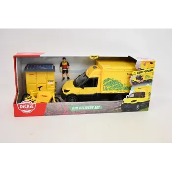 Dickie Spielzeug Liefer-Set 203747020 mit realistischer DHL-Lackierung und Zubehör