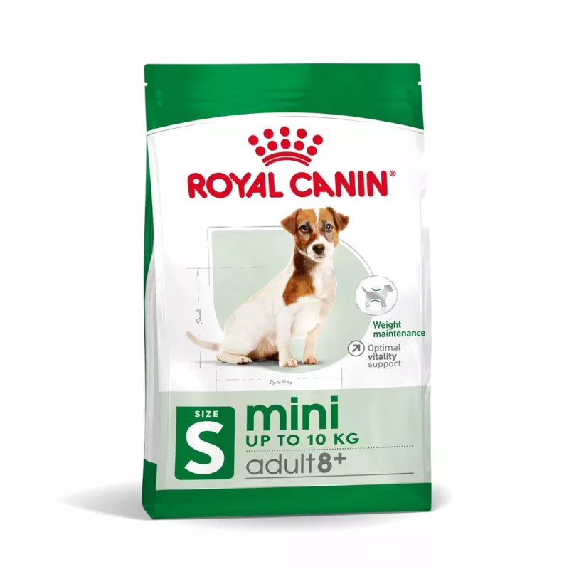 Trockenfutter für Hunde Royal Canin Mini Adult 8+ Senior Geflügel & Reis Gemüse, 8 kg, für kleine Rassen (5–10 kg)
