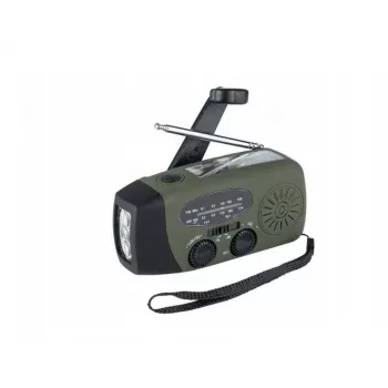 Notfallradio FOSCO 464600 mit LED-Taschenlampe, Powerbank, FM, IPX3, Solar-/Handkurbel-/USB-C-Ladung — grün/schwarz