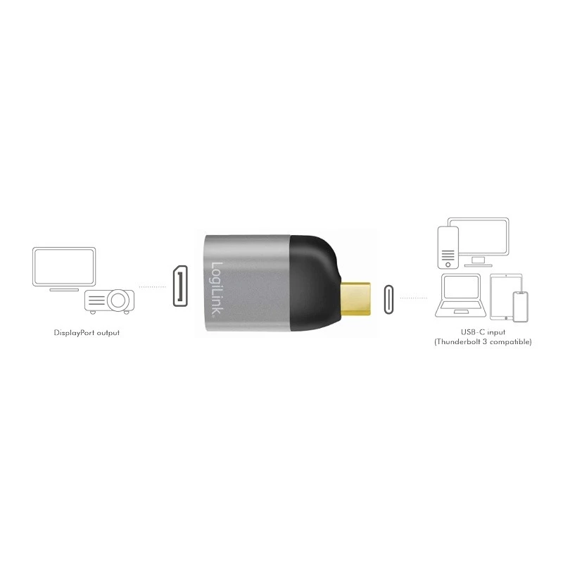 LogiLink CUA0204 USB-C auf DisplayPort Adapter Schwarz Grau