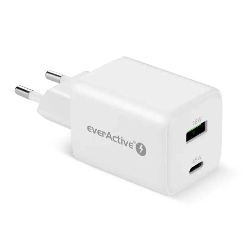 Wandladegerät everActive SC-450Q 45W 1×USB-C 1×USB-A Weiß