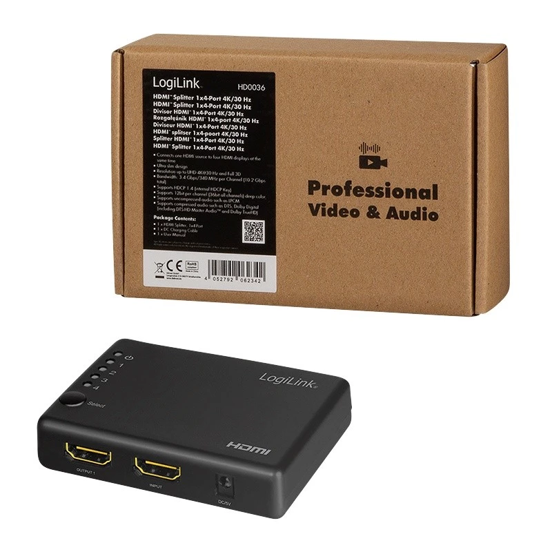 HDMI-Splitter 1x4-Port, 4K/30Hz