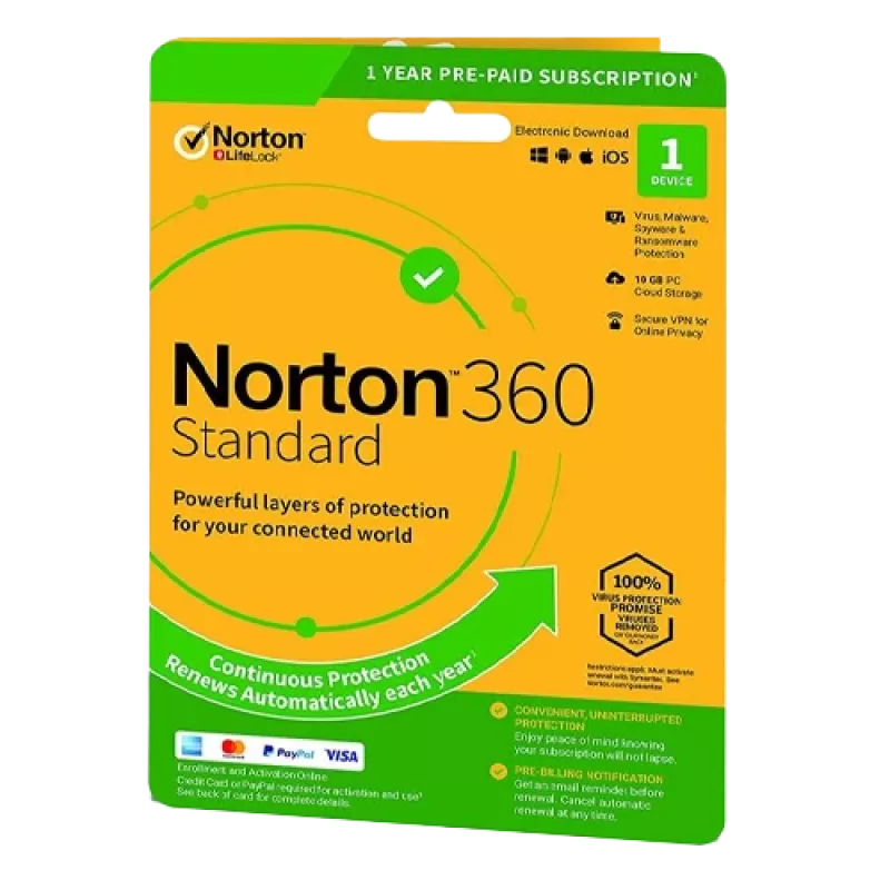 Norton 360 Standard | 1 Gerät | 1 Jahr | 10 Gb Cloud-Speicher | EU | NON SUB |