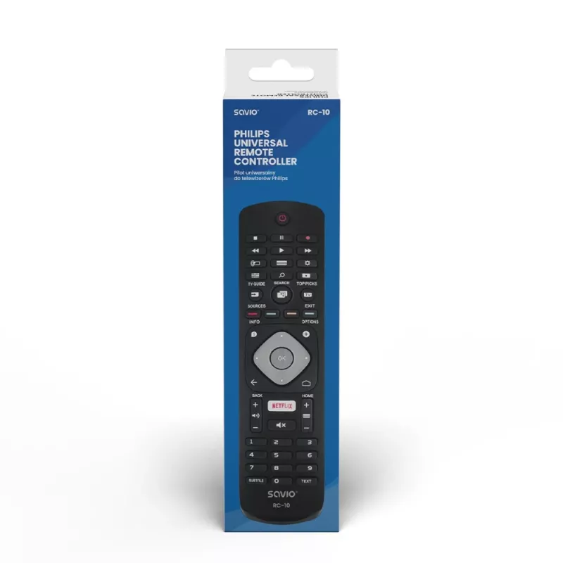 SAVIO Fernbedienung RC-10 für Philips TV, IR Wireless, Schwarz, Drucktasteneingabe