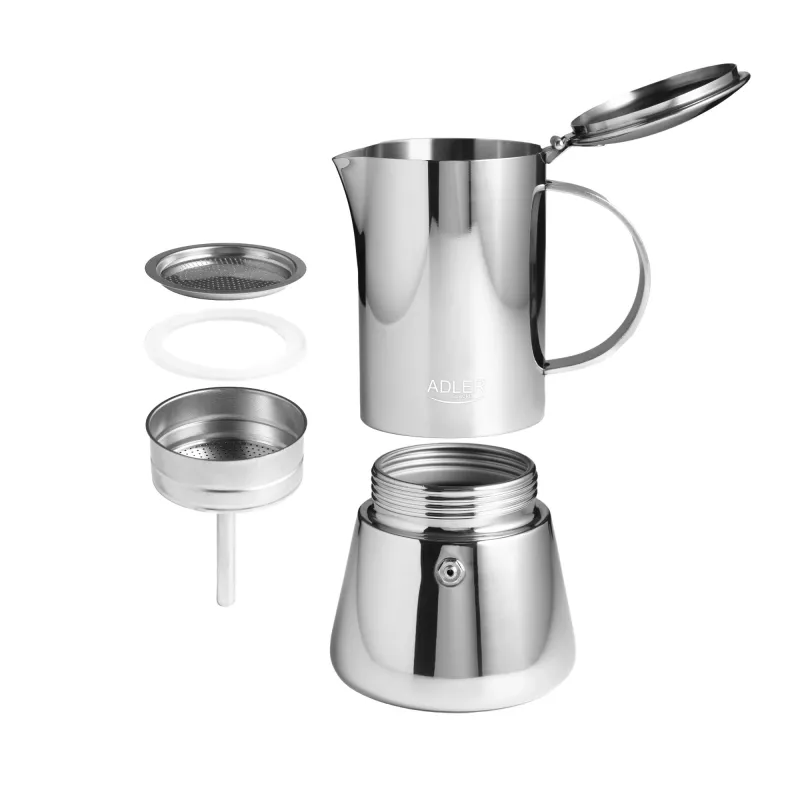 Espressomaschine Adler AD 4419 — Edelstahlgehäuse, kompakte Größe