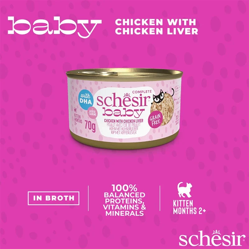 Nassfutter für Katzen Agras Pet Foods Schesir Baby in Brühe 70 g — Huhn, getreidefrei, für Junge Katzen