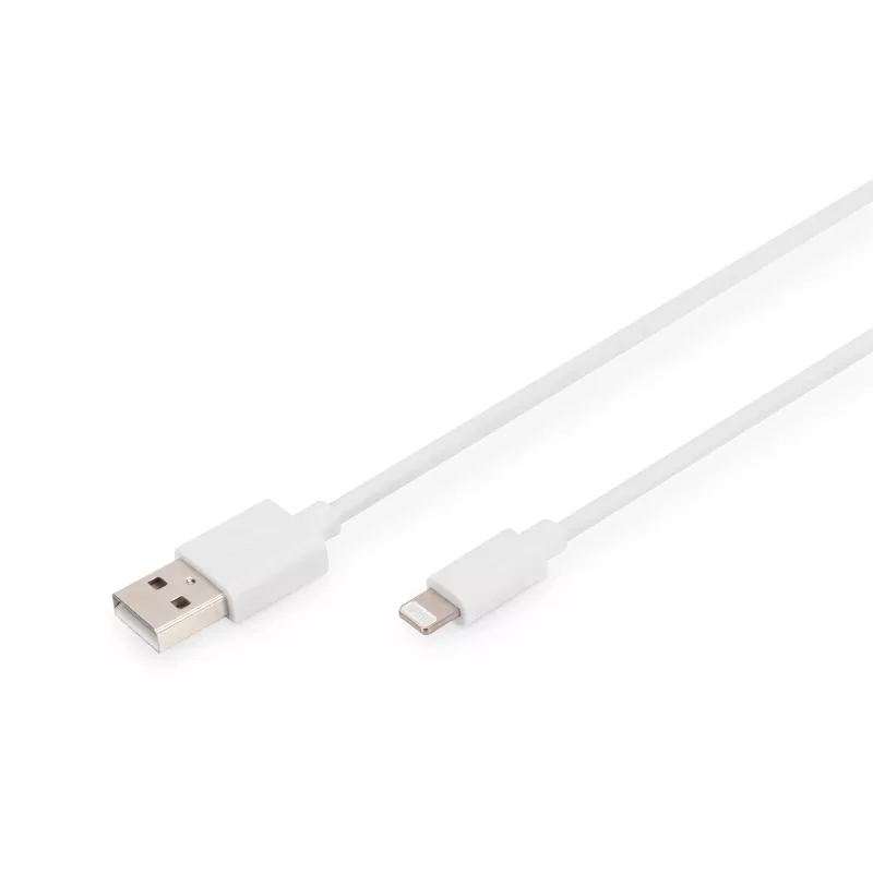 DIGITUS - Lightning-Kabel - Lightning (M) zu USB (M) - 1,0 m - Doppelisolierung - Weiß - Vergossen - für Apple iPad/iPhone/iPod (Lightning) (DB-600106-010-W)
