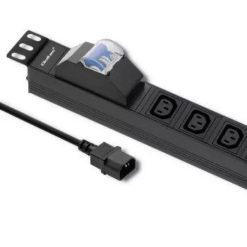 Qoltec 53999 19-Zoll-Rack-Steckdosenleiste PDU, 1U, 8x IEC C13, 10 A, mit Schutzschalter, 2 m
