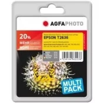 Tintenpatronen-Set AgfaPhoto APET263SETD — Schwarz 14 ml, Cyan/Magenta/Gelb 12 ml, Reichweite 2600 Seiten (Farbe)