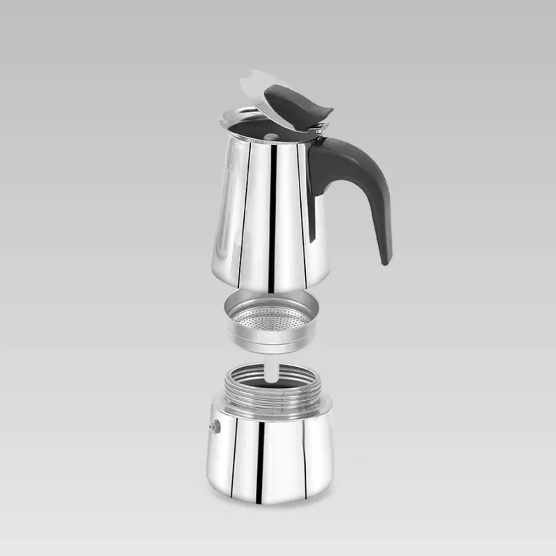 Moka pot Maestro MR-1660 0,2 L Edelstahl-Espressokocher, 4 Tassen, schwarzer Griff