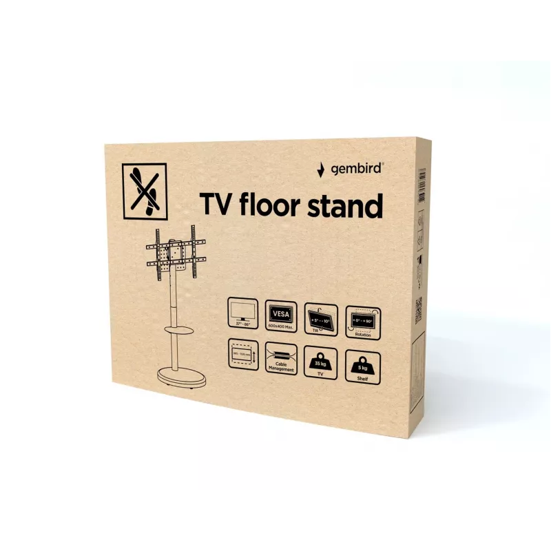 Boden-TV-Ständer GEMBIRD TVS-86TR-01-W für 37–86 Zoll Fernseher, weiß, schwenk- und neigbar, VESA 200x200–600x400, max. Belastung 50 kg