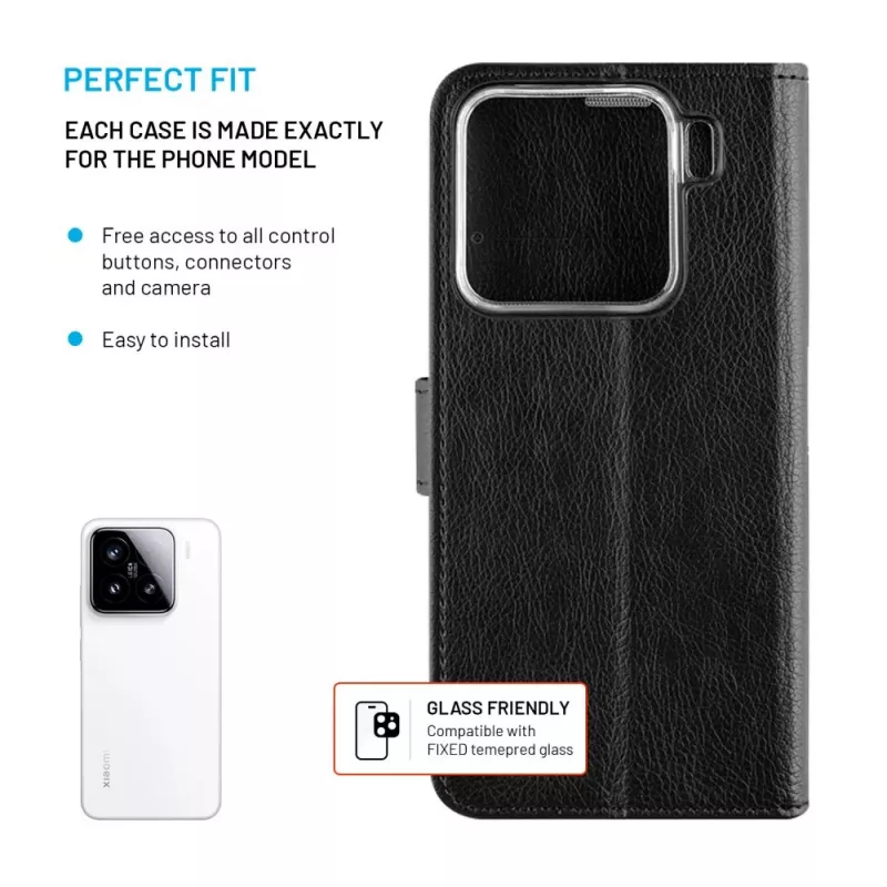 Fixed Opus | Buchhülle | Xiaomi | 15 | Leder | Schwarz