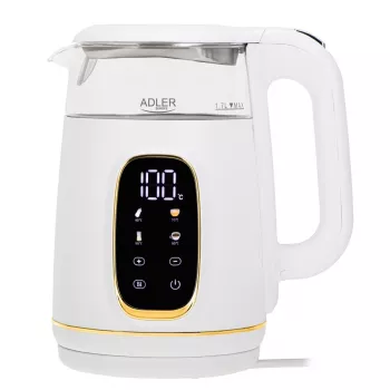 Wasserkocher Adler AD 1305WG — 1,7 l, 2200 W, Glas/Kunststoff, Weiß/Gold/Transparent